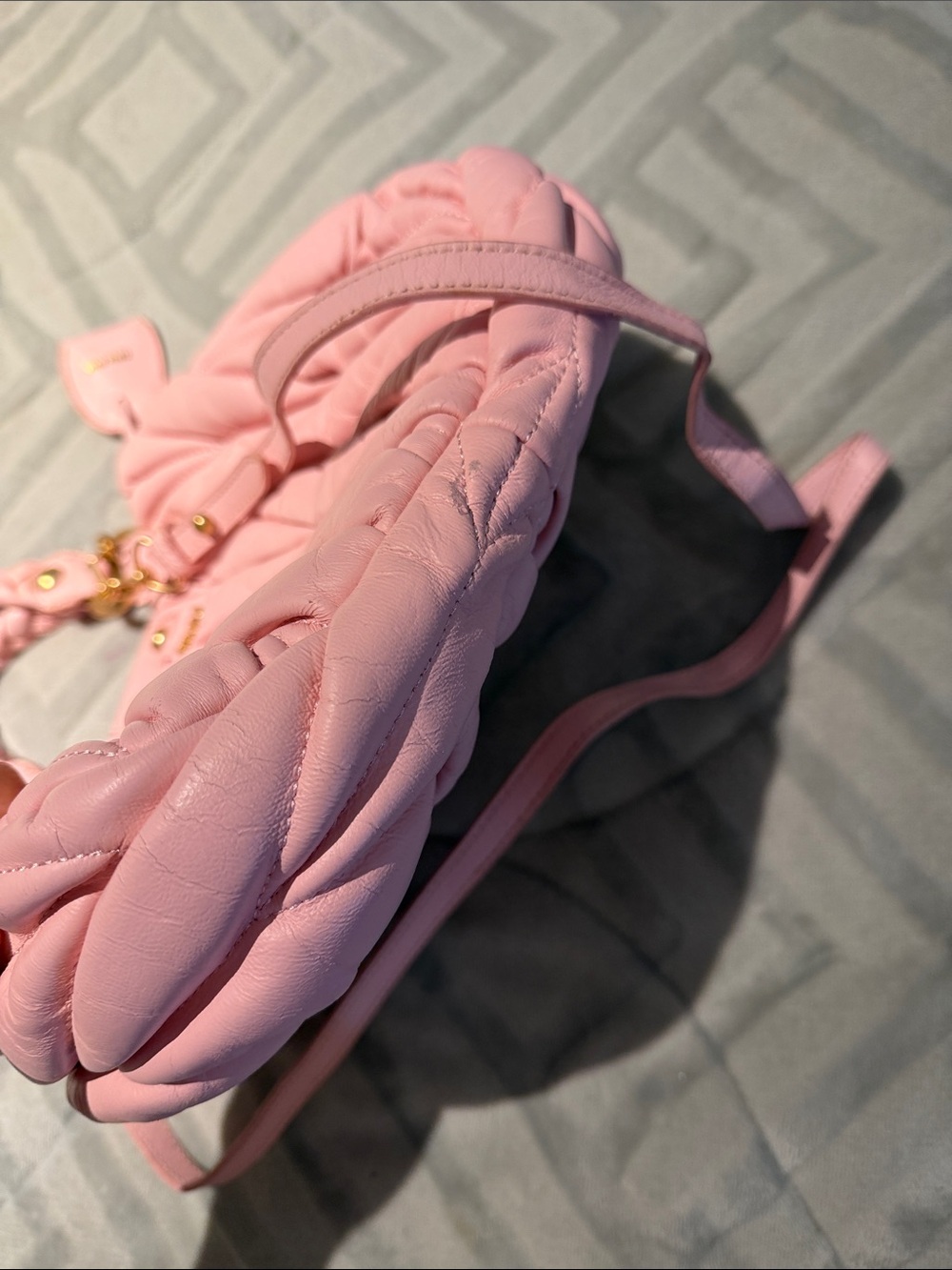 Miu Miu Pink Quilted Satchel with Gold Hardware and Braided Handles - Picture 4 of 8